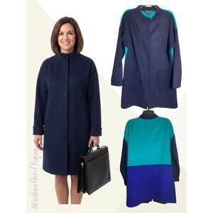 St. John Wool Angora Cashmere Blend Colorblock Coat Luxe Medium